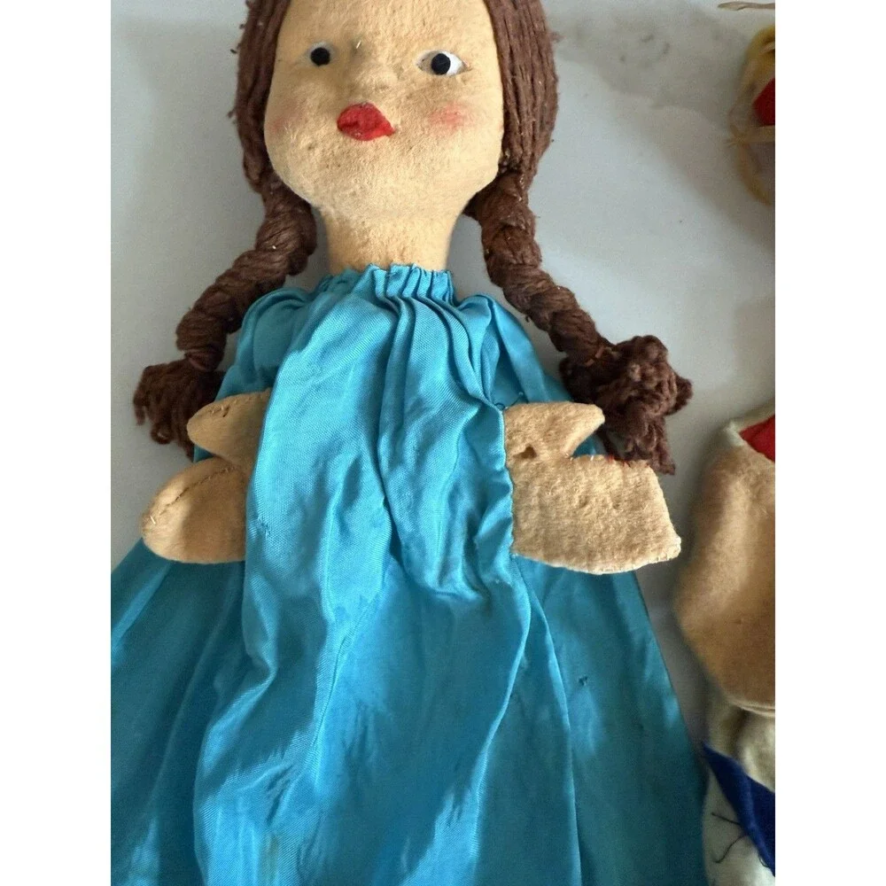 Vintage Handmade Wizard of Oz Hand Puppets Lot Dorothy And Scarecrow